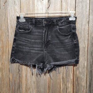 American Eagle 4 Women's Mom Shorts Black Jean Denim Ripped Distressed Cuffed